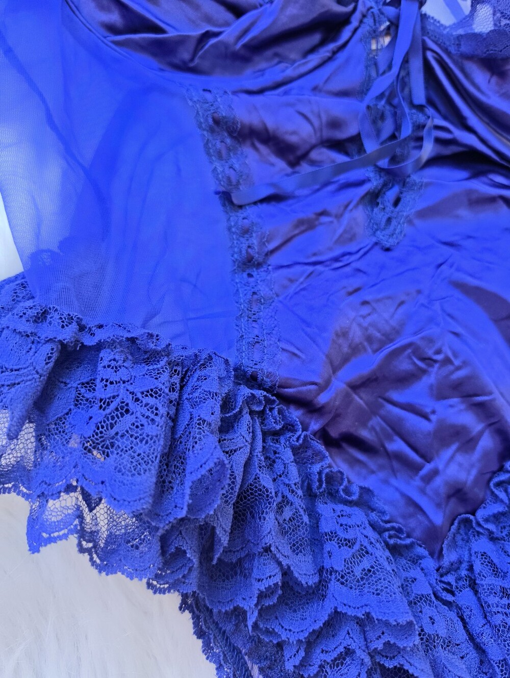 Vtg 80's 90's Royal Blue Satin Lace Lingerie Teddy Bodysuit Romantic Boudoir - Picture 10 of 12